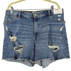 Y Wrangler Women's 4" Frayed Jean Shorts Destroyed Sky Light Blue NWT Size 14 32